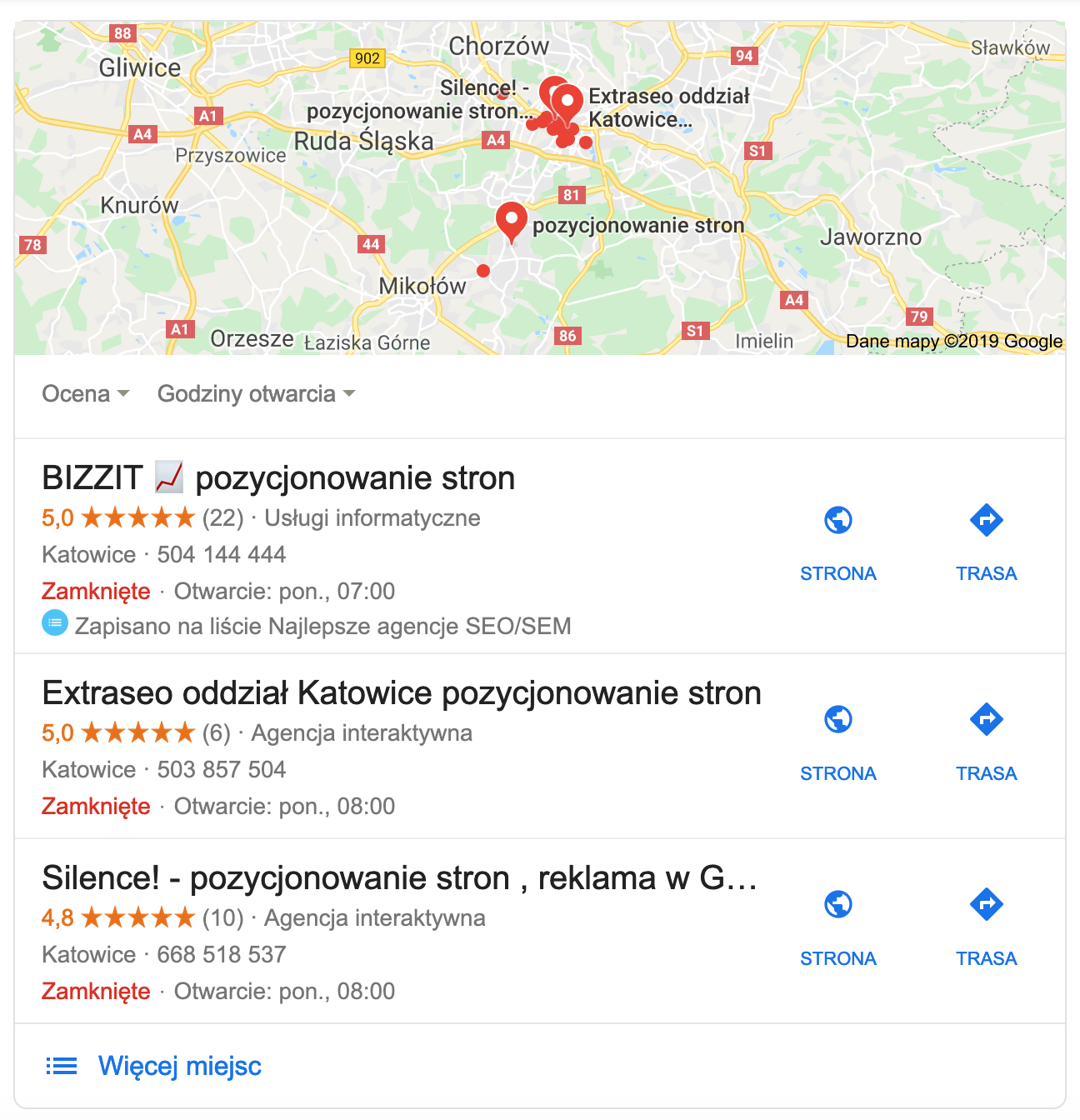 fraza pozycjonowanie stron Katowice na Google mapkach